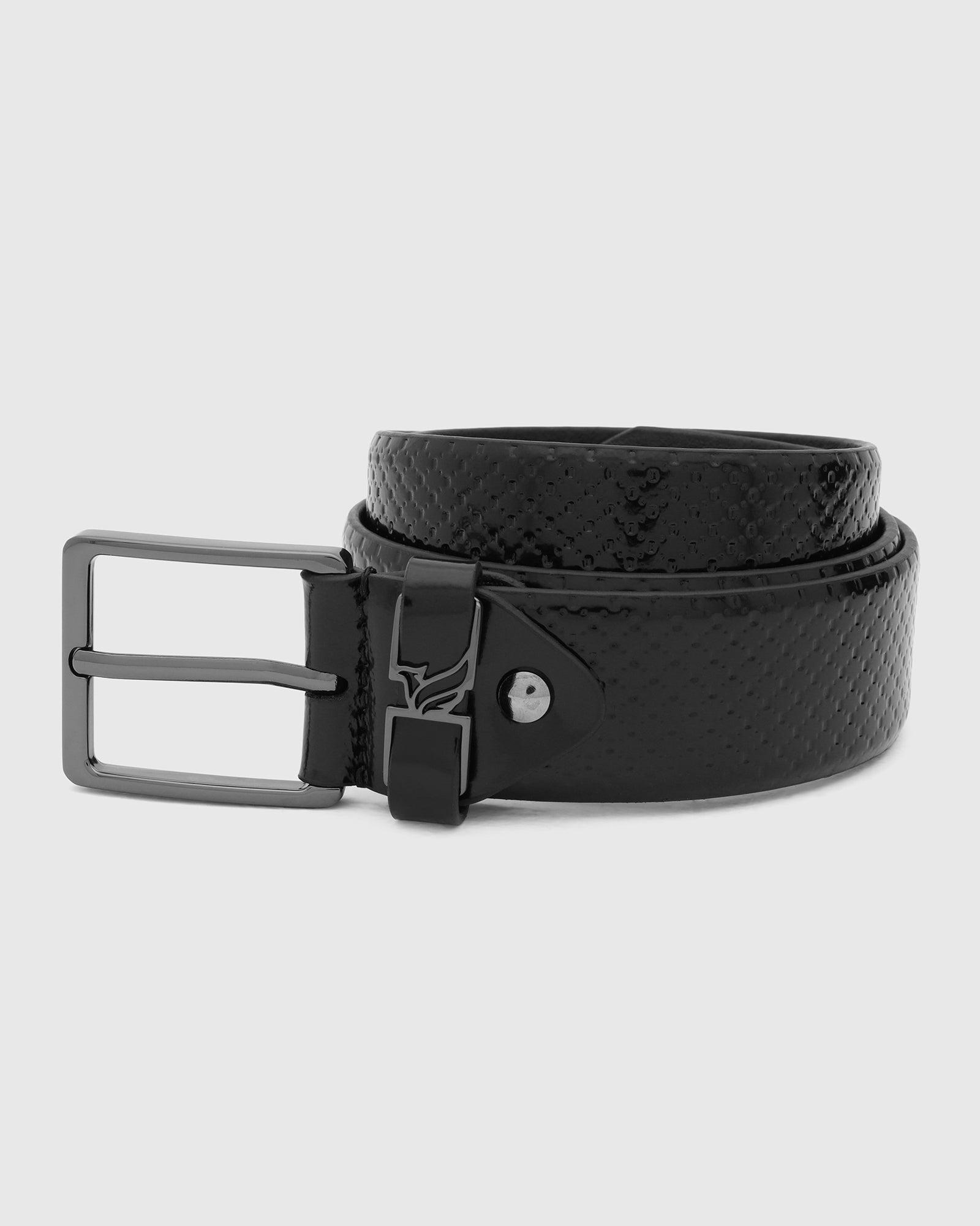 Mens Leather Black Textured Belt Tarak