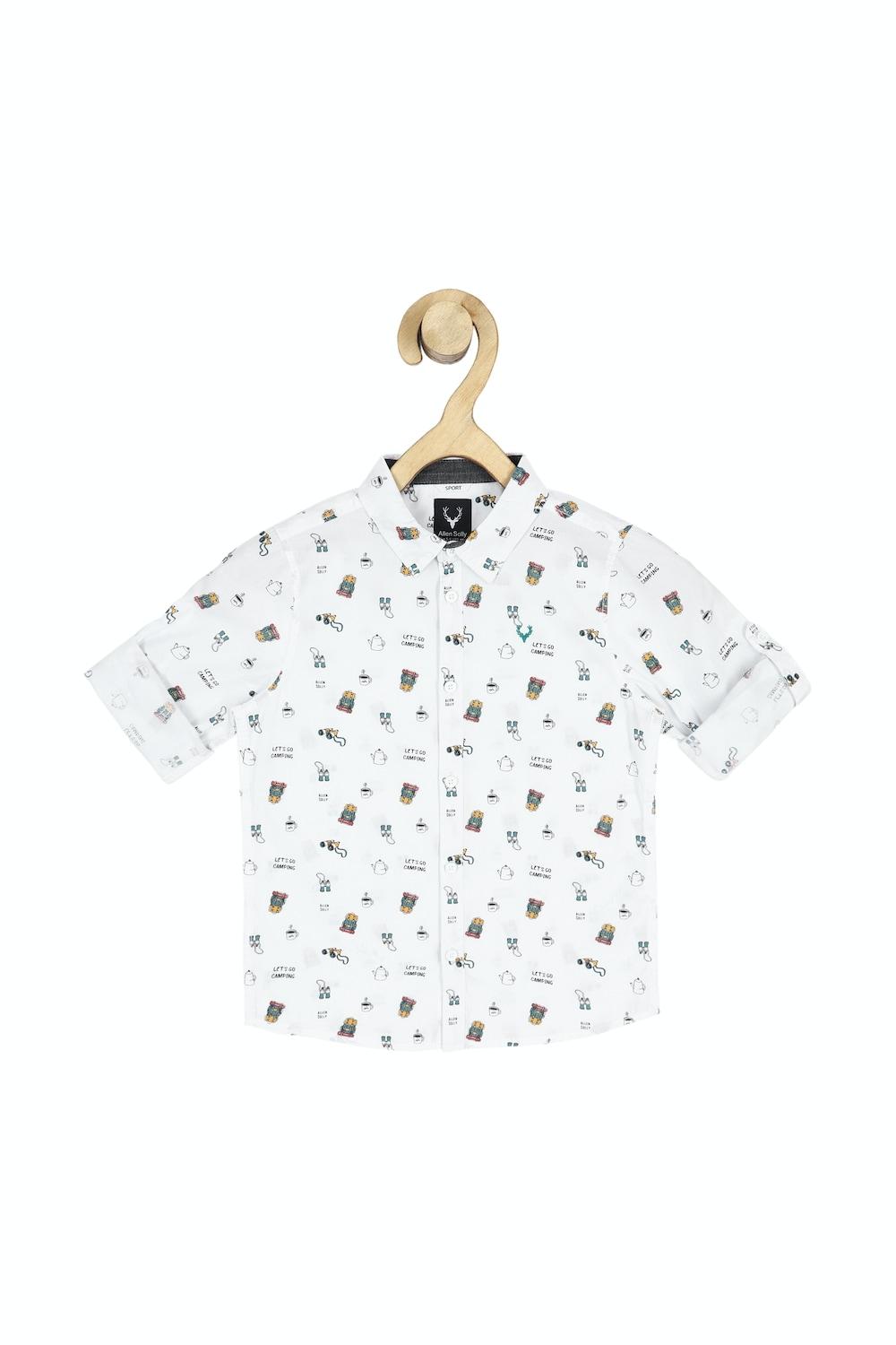 Boys White Slim Fit Print Casual Shirt By Allen Solly