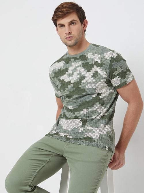 Light Olive Jigsaw Camo Print Tshirt For Men By Mufti