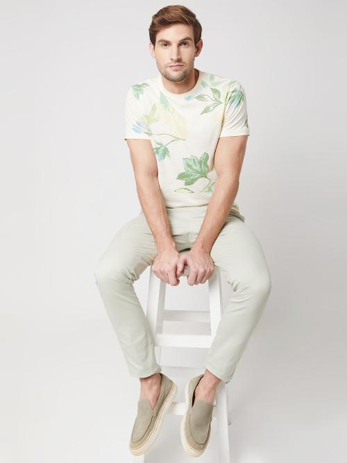 Off White Floral Print Casual Tshirt For Men By Mufti