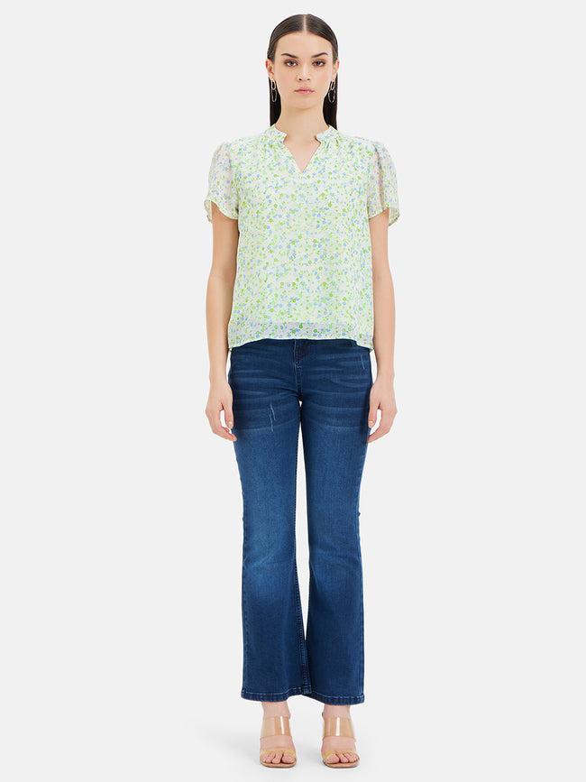 Floral Printed V Neck Top For Women By Kazo