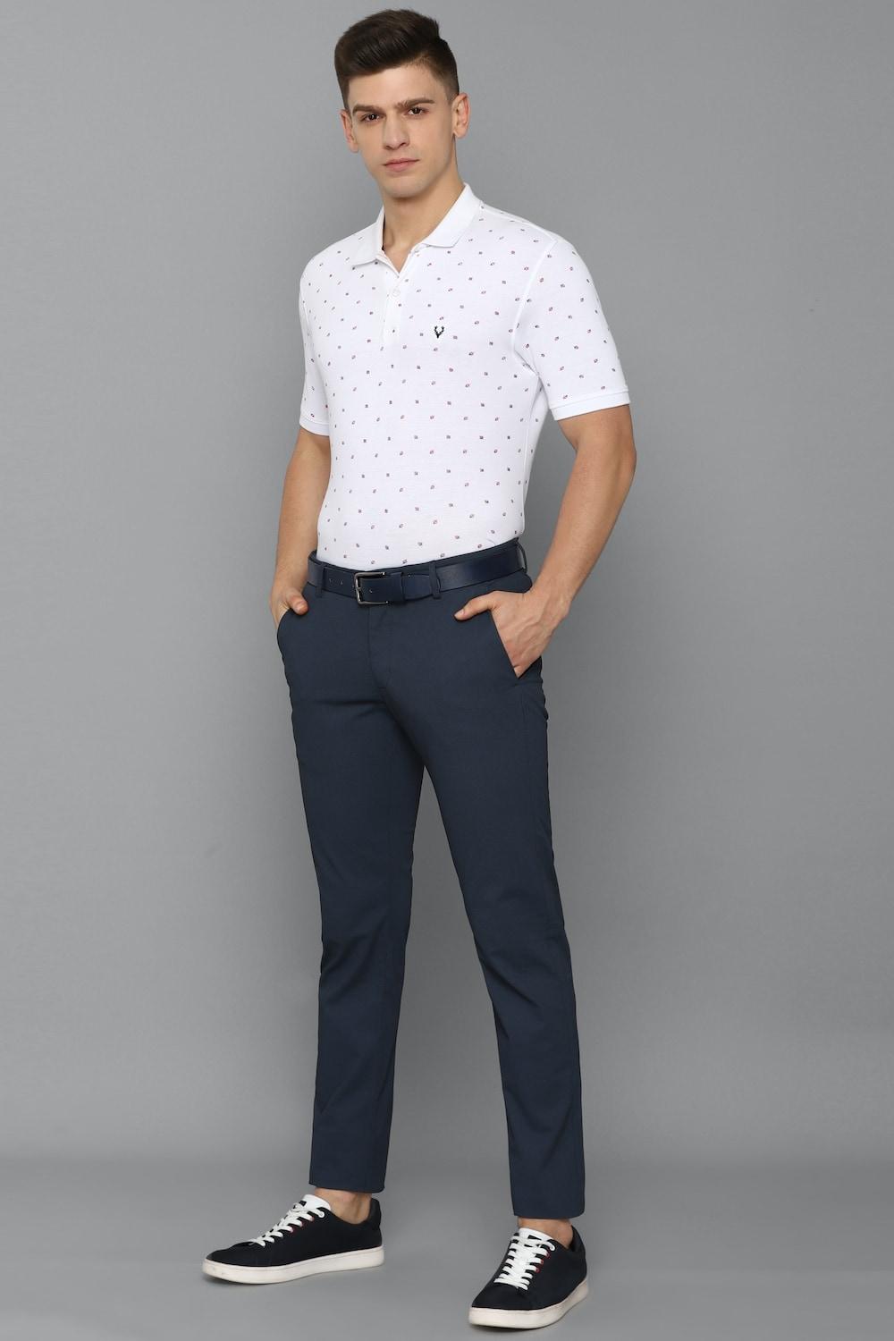 Men Navy Slim Fit Solid Casual Trousers