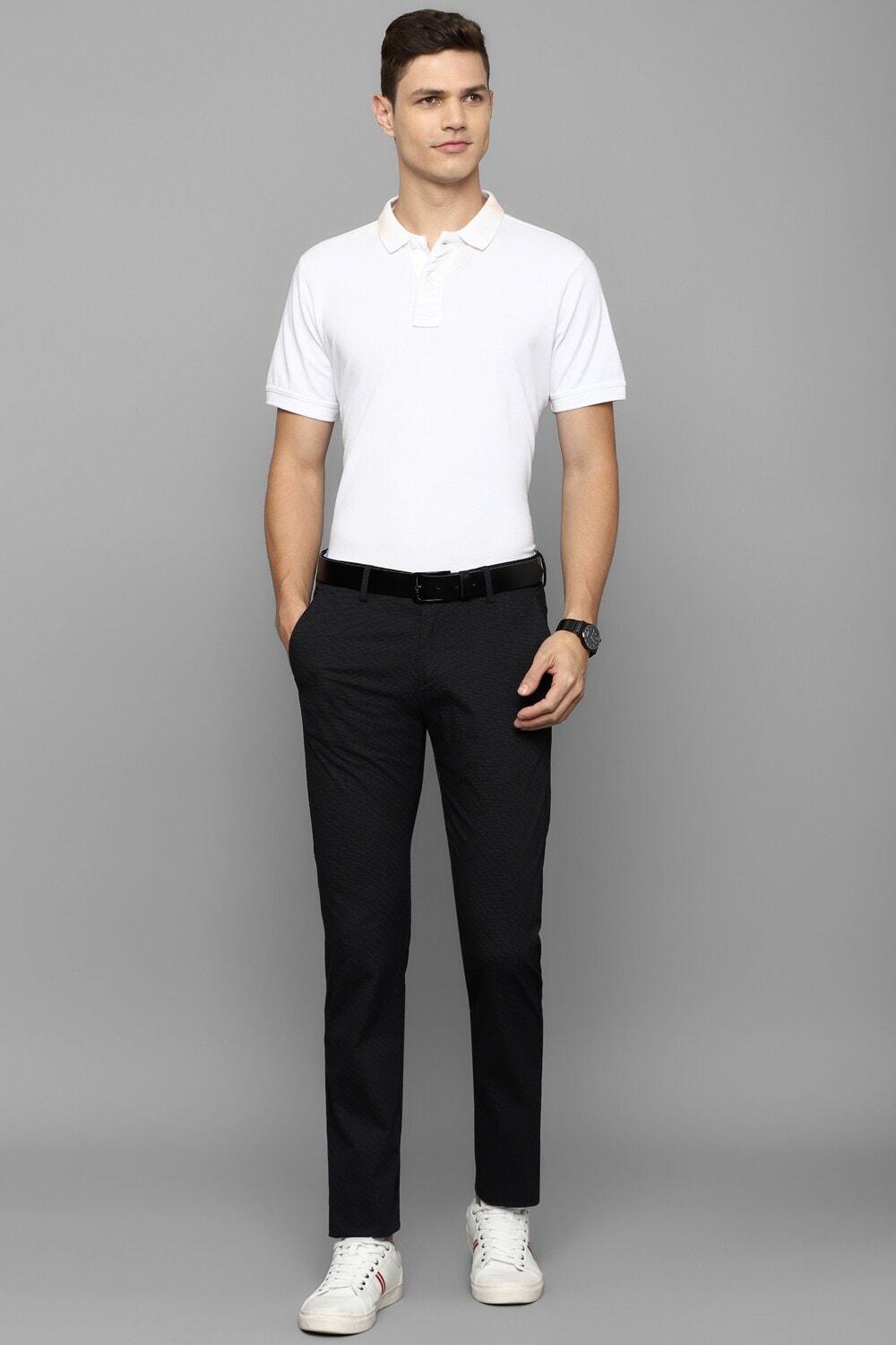 Men Black Slim Fit Textured Casual Trousers By Allen Solly 