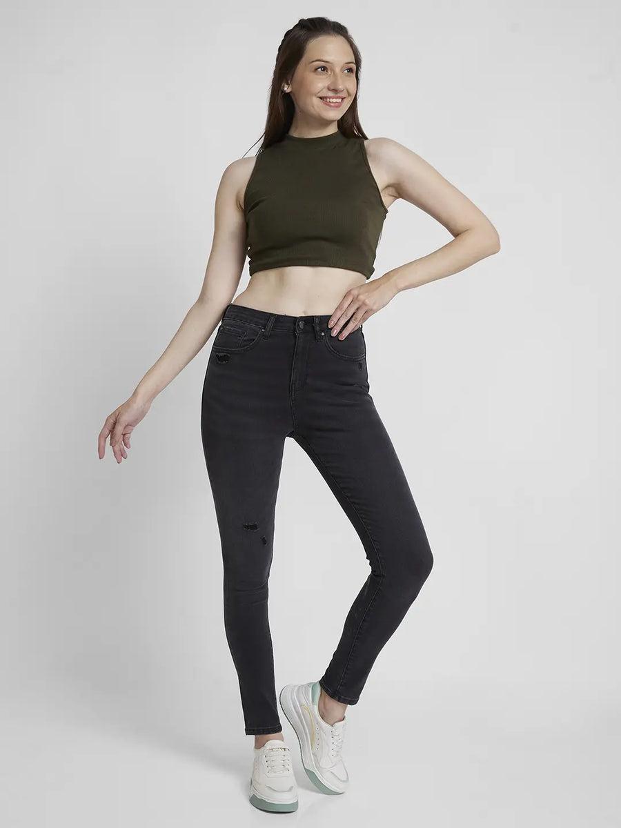 Spykar Women Black Lycra Super Skinny Fit Ankle Length Low Distressed Jeans  Alexa