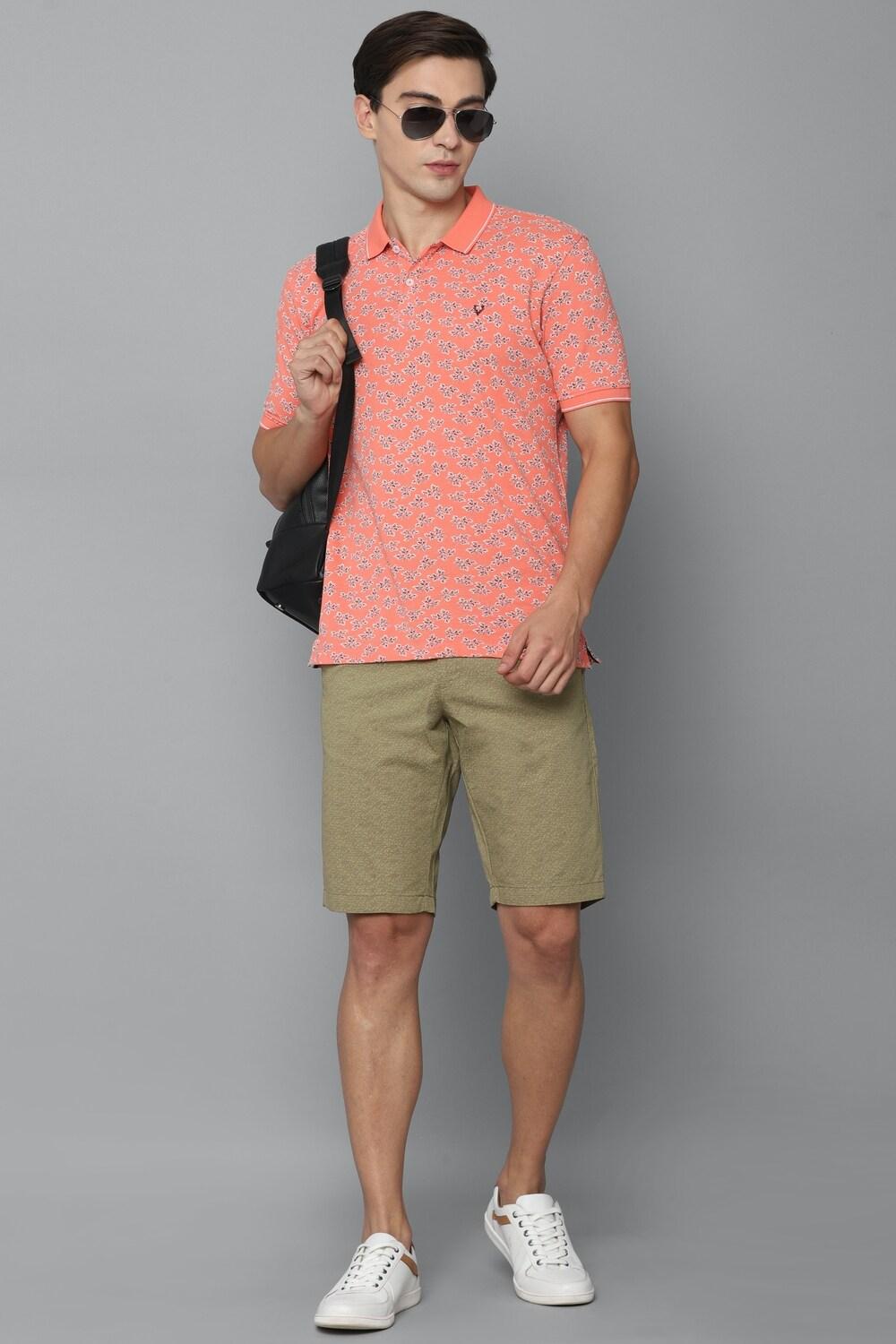 Men Olive Print Slim Fit Shorts By Allen Solly