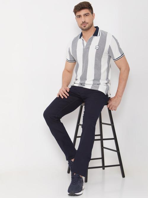 Navy Textured Striped Jersey Polo Tshirt For Men By Mufti