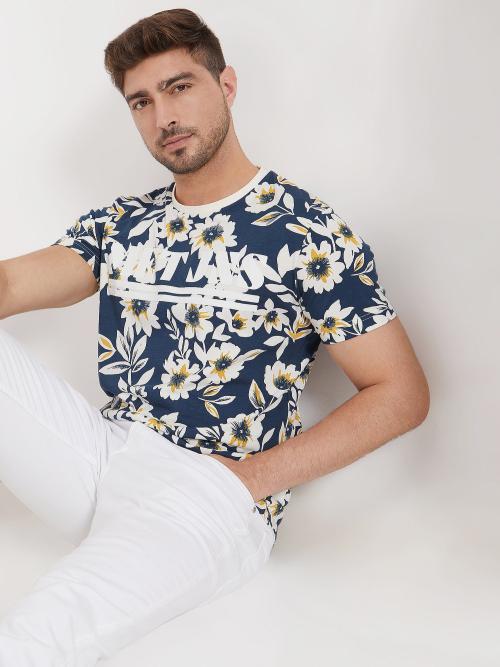 Navy Floral Print Tshirt For Men By Mufti
