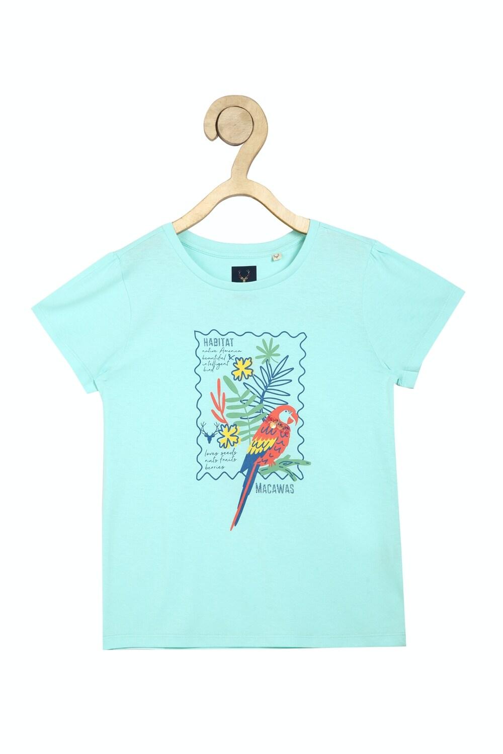 Girls Blue Graphic Print Casual Tshirt By Allen Solly