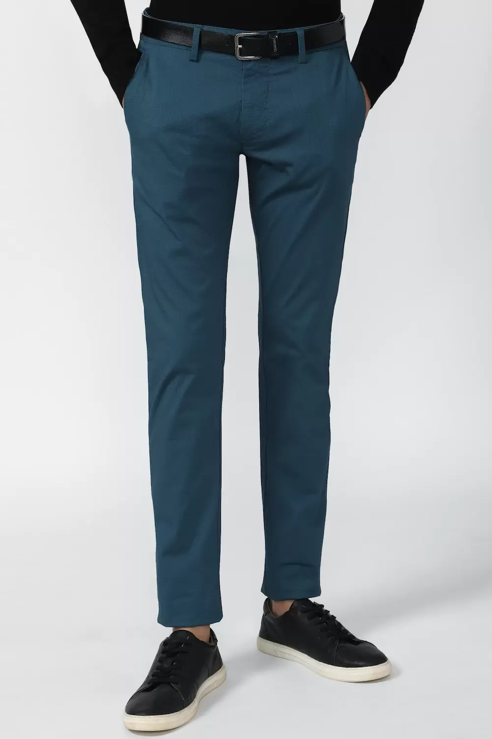 Buy Peter England Men Navy Solid Slim Fit Formal Trousers Online